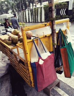 Buko (noix de coco) fraîches à vendre dans une rue du quartier Burgos de Makati